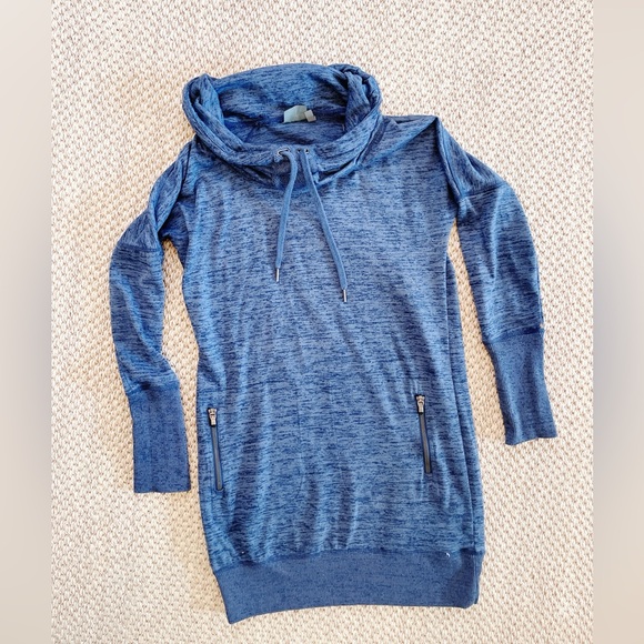 Athleta Sport It Sweater Dress Women' XS Cowl Neck Drawstring Zip Pockets - Picture 2 of 11